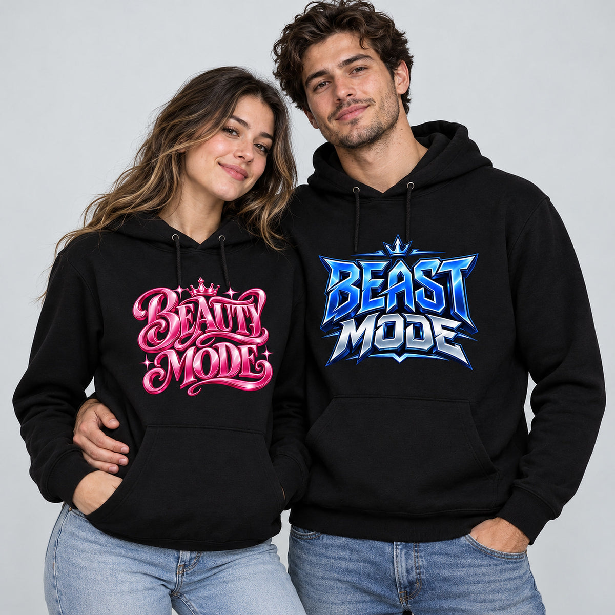 Beauty & Beast Mode Couple Hoodie Schwarz