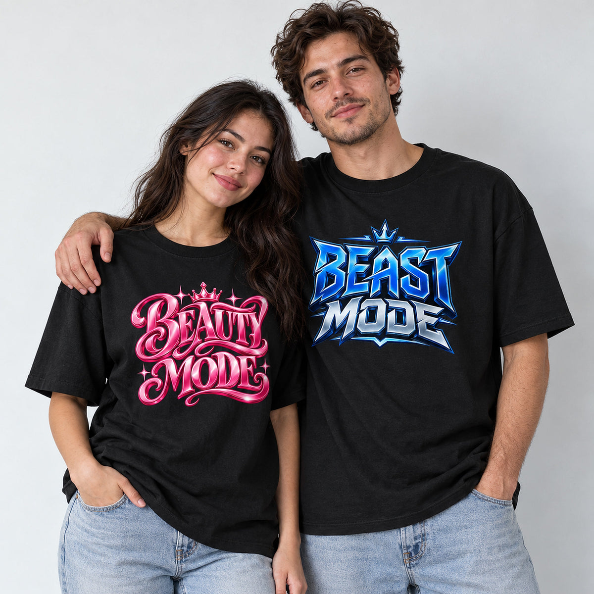 Beauty & Beast Mode Couple Shirt Schwarz