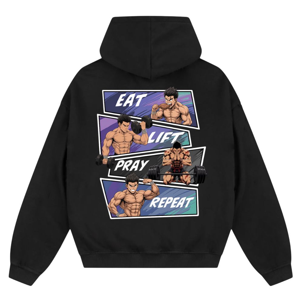 EAT LIFT PRAY REPEAT OVERSIZE ZIPPER HOODIE
