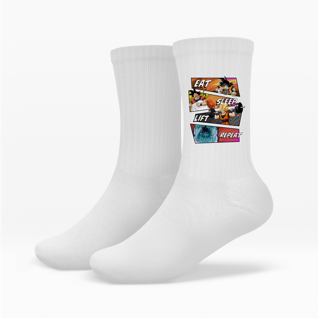 Eat Sleep Lift Repeat Goku Socken