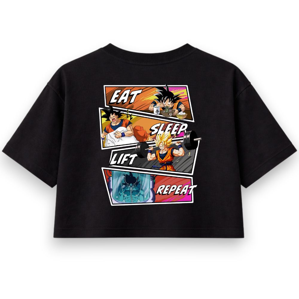 Eat Sleep Lift Repeat Goku Oversize Crop Top