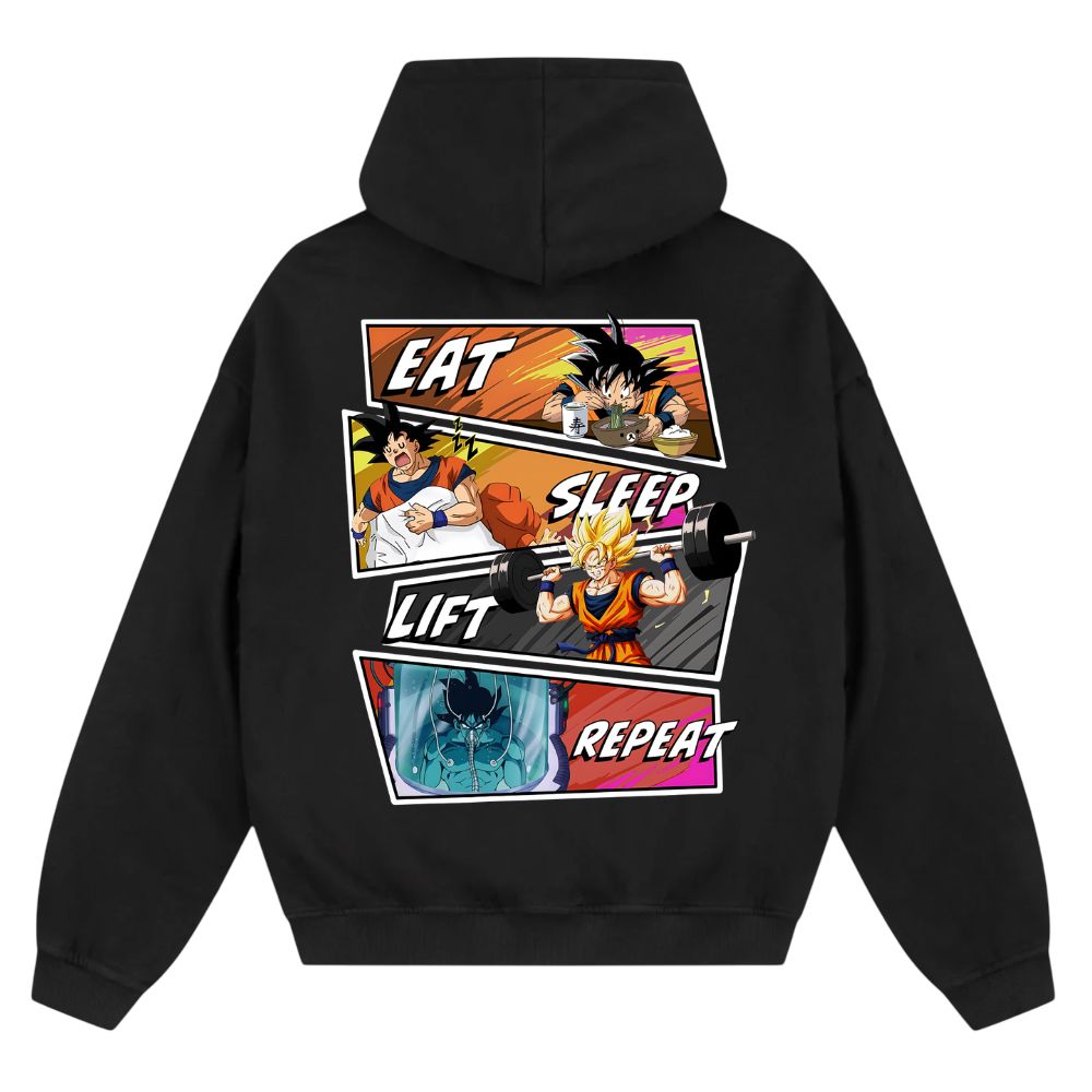 Eat Sleep Lift Repeat Goku Oversize Zipper Hoodie