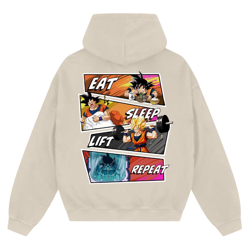 Eat Sleep Lift Repeat Goku Oversize Zipper Hoodie