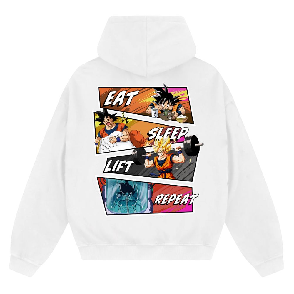 Eat Sleep Lift Repeat Goku Oversize Zipper Hoodie