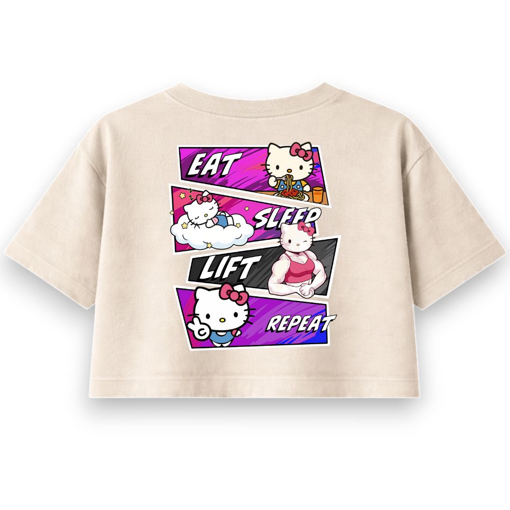 Eat Sleep Lift Repeat Hello Kitty Oversize Crop Top