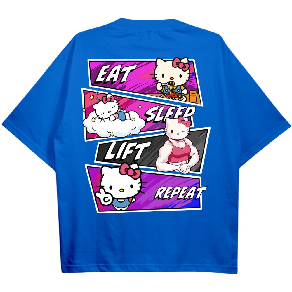 Eat Sleep Lift Repeat Hello Kitty Oversize Shirt