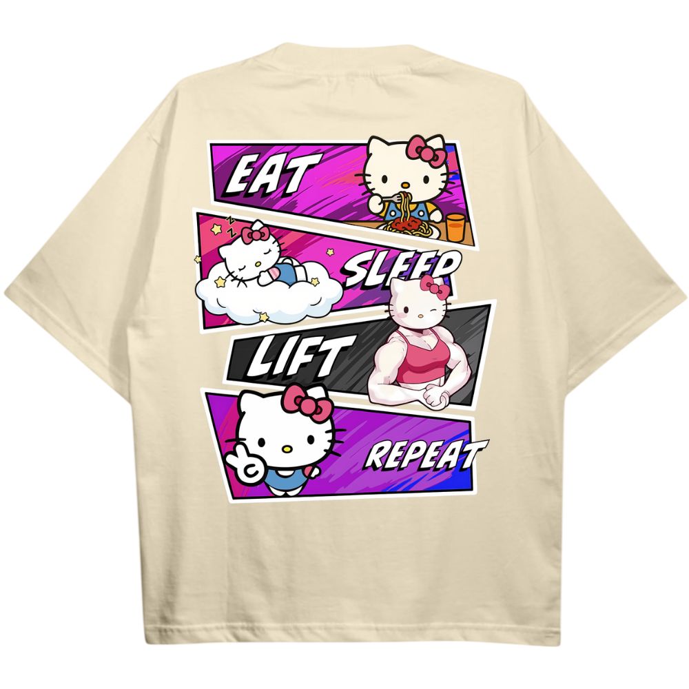Eat Sleep Lift Repeat Hello Kitty Oversize Shirt