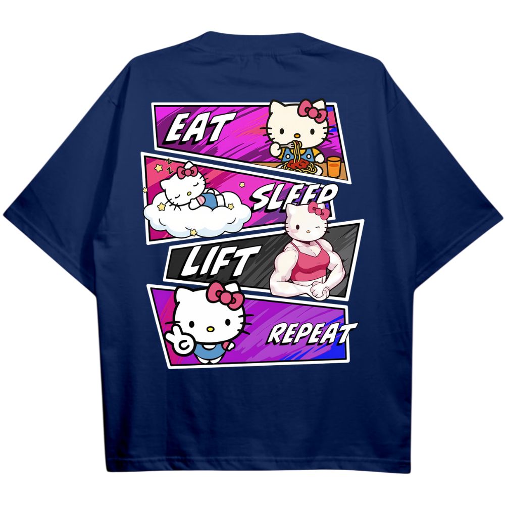 Eat Sleep Lift Repeat Hello Kitty Oversize Shirt