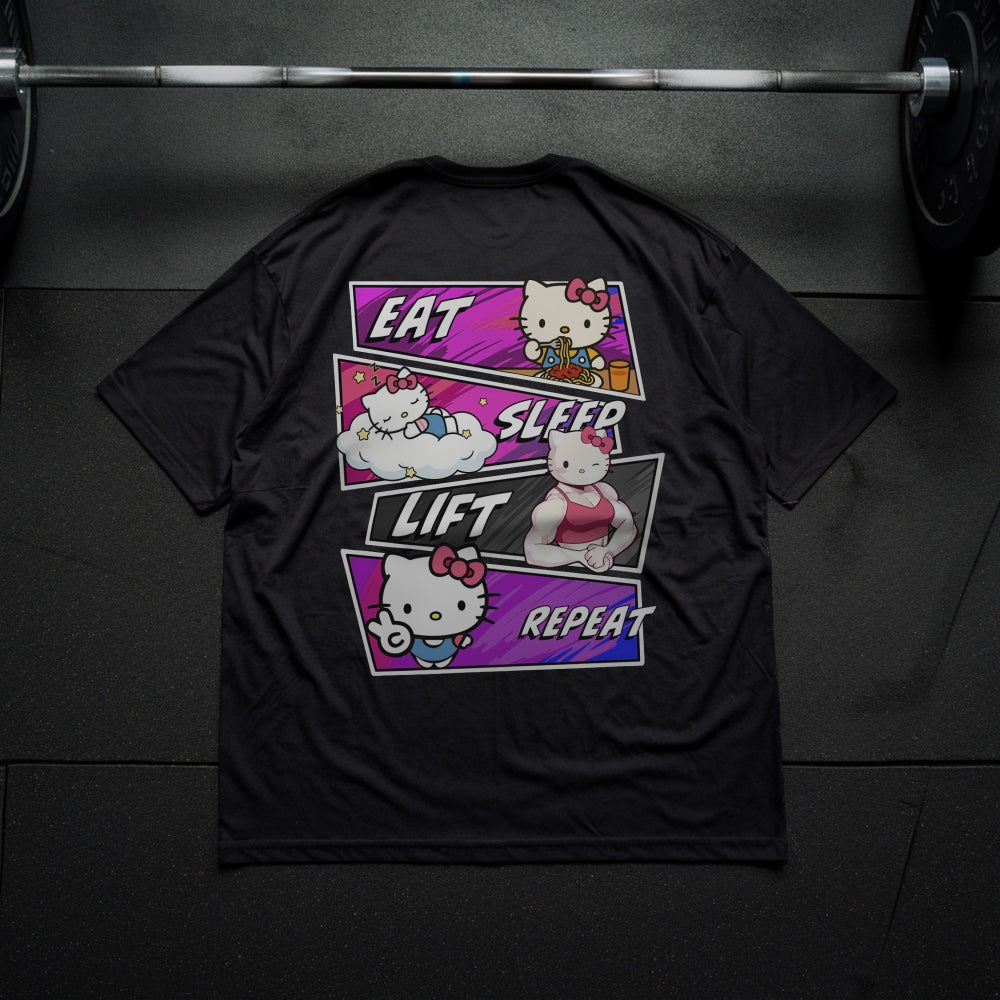 Eat Sleep Lift Repeat Hello Kitty Oversize Shirt