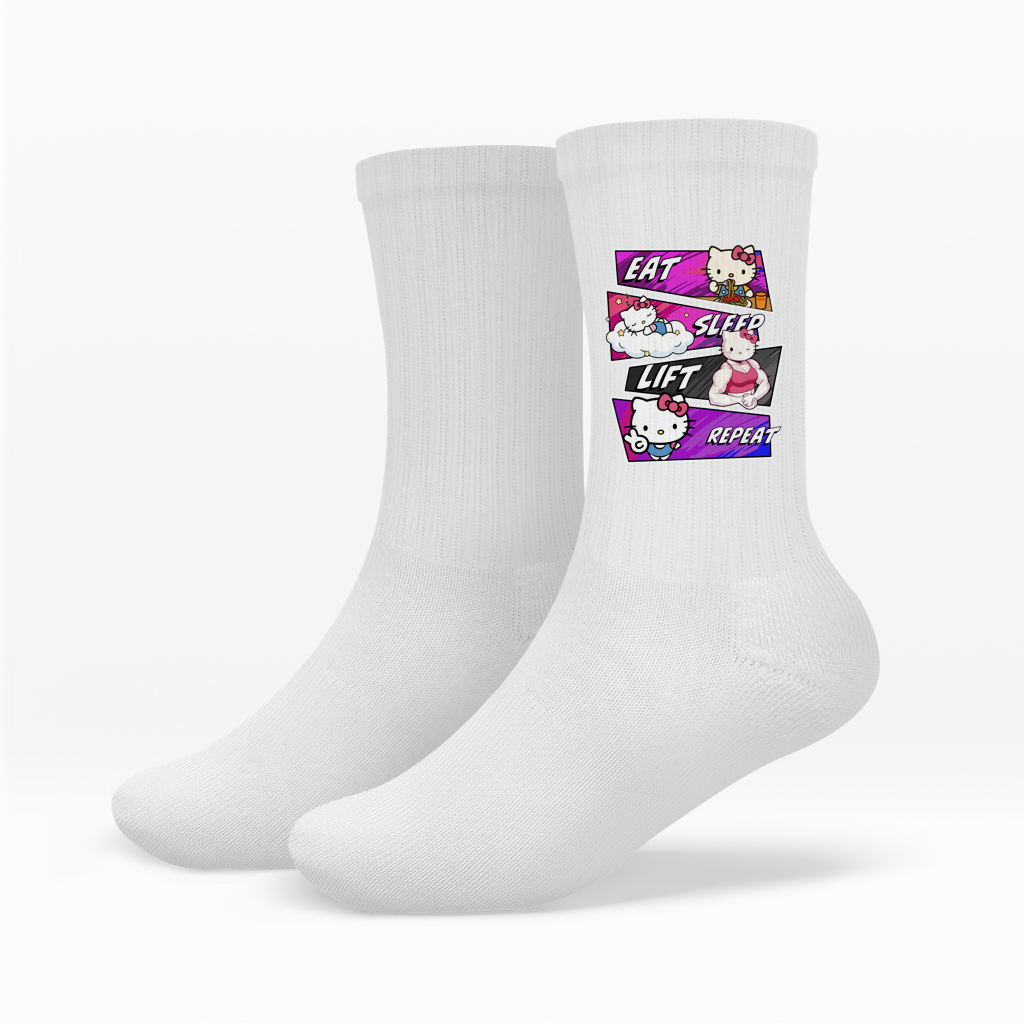 Eat Sleep Lift Repeat Hello Kitty Socken