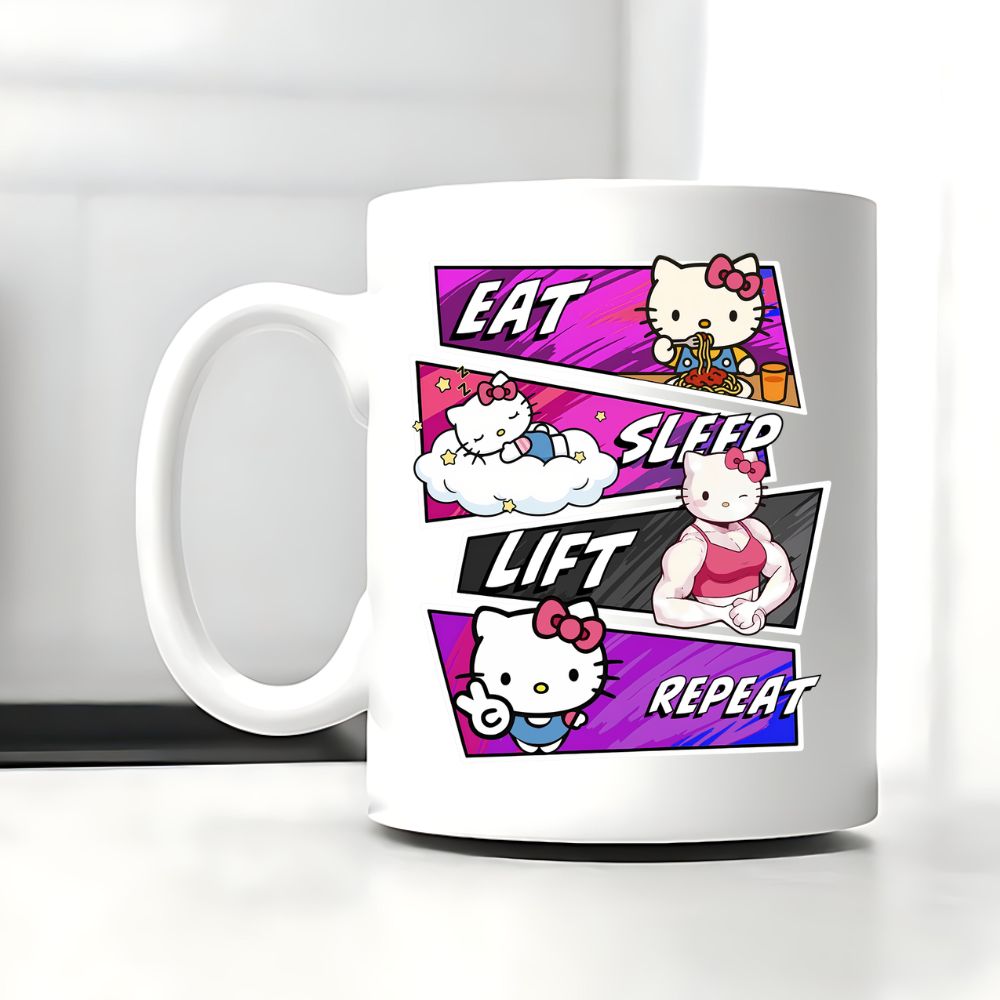 Eat Sleep Lift Repeat Hello Kitty Tasse