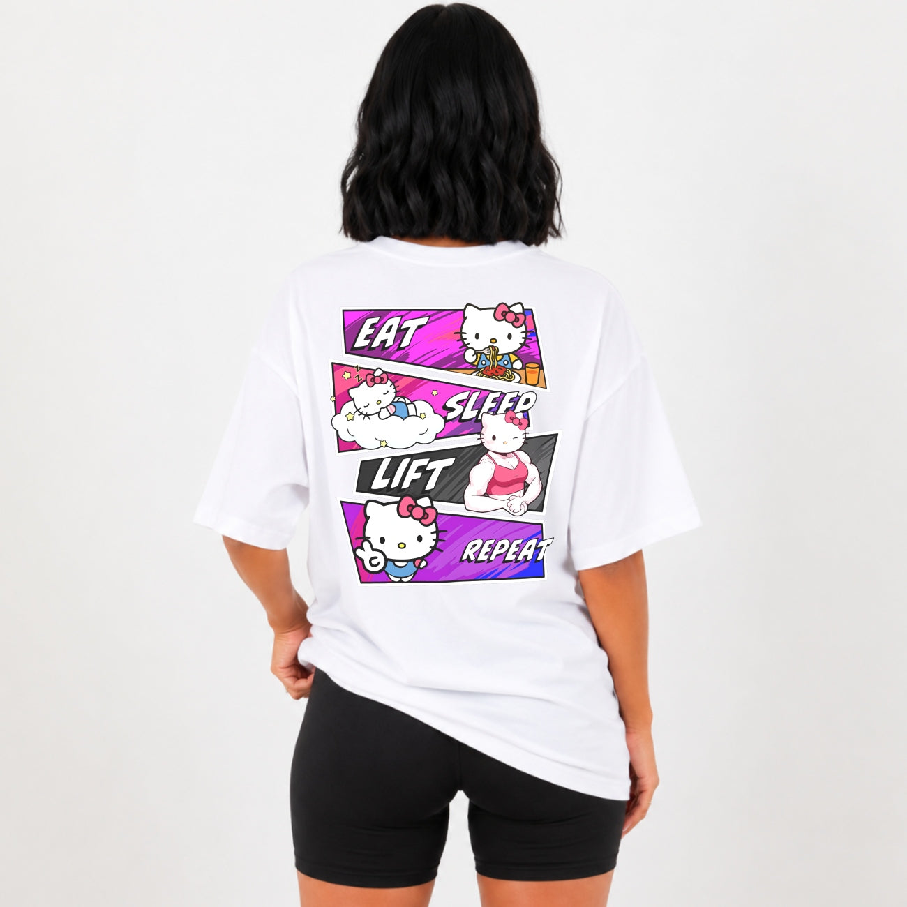 Eat Sleep Lift Repeat Hello Kitty Oversize Shirt