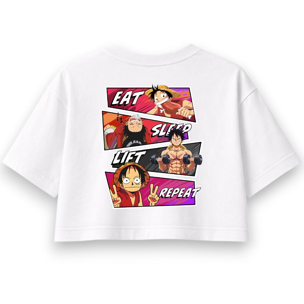 Eat Sleep Lift Repeat Ruffy Oversize Crop Top