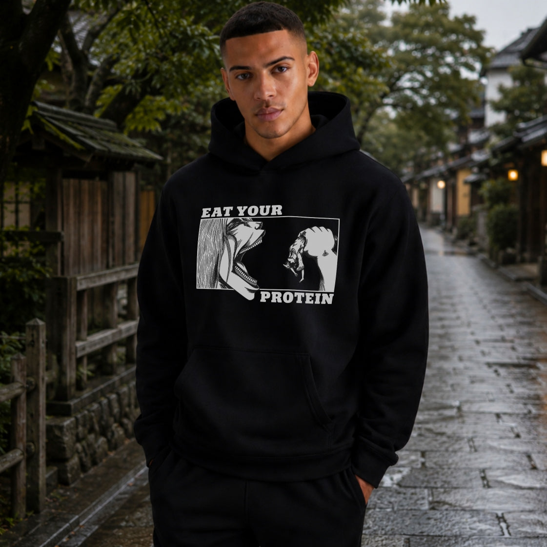 EAT YOUR PROTEIN Oversize Hoodie Schwarz