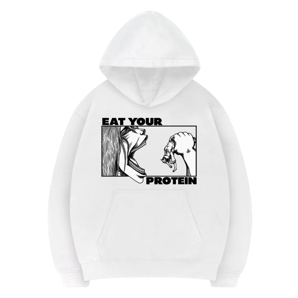 EAT YOUR PROTEIN Premium Hoodie Weiß