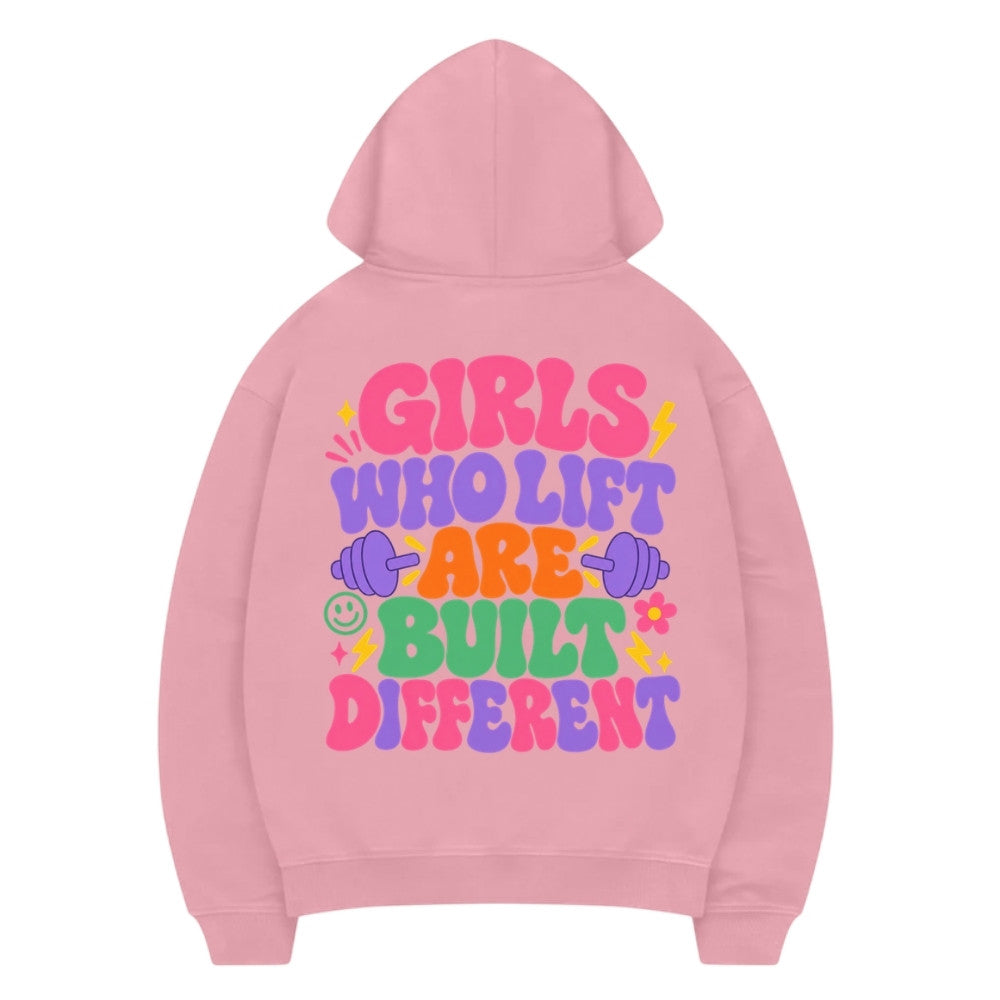 Girls Who Lift Are Built Different Premium Hoodie Pink