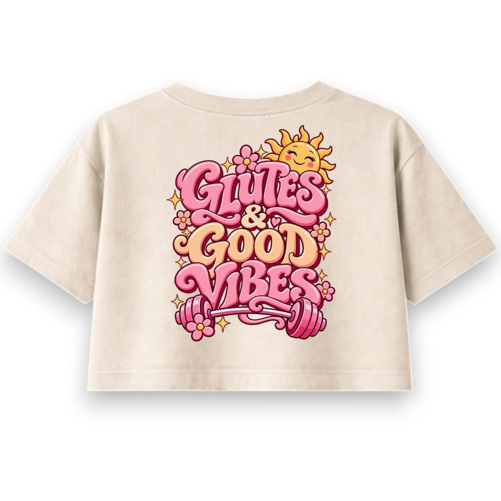 Glutes & Good Vibes Oversize Crop Top Sand Backprint