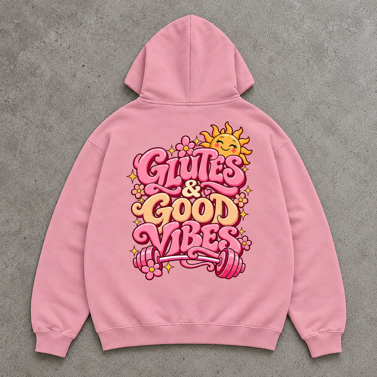 Glutes & Good Vibes Premium Hoodie Pink Backprint