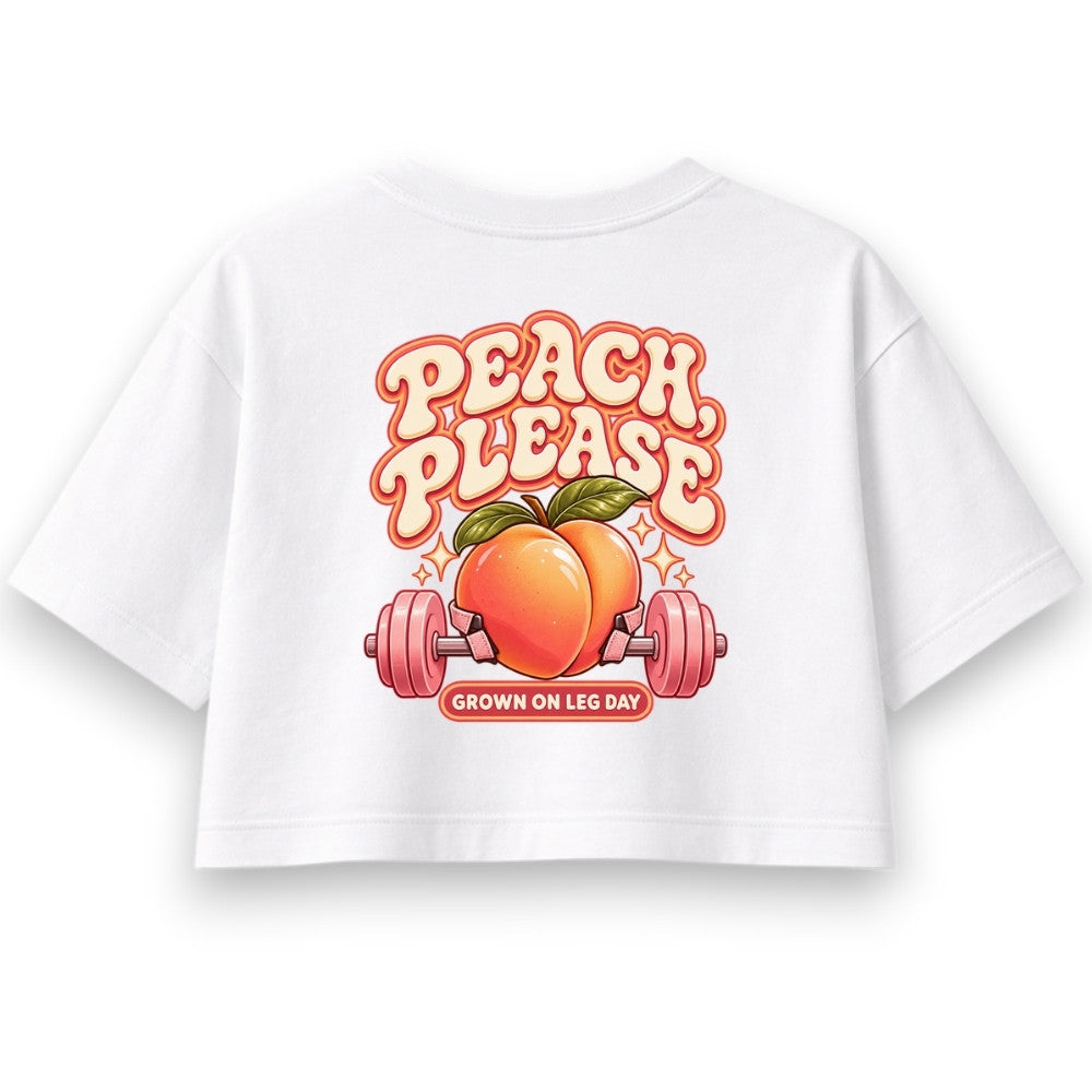 Peach Please Oversize Crop Top Weiß Backprint