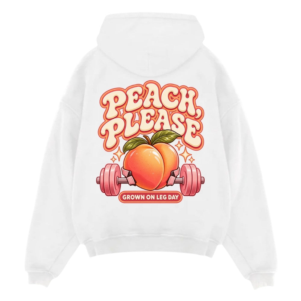 Peach Please Oversize Hoodie Weiß Backprint