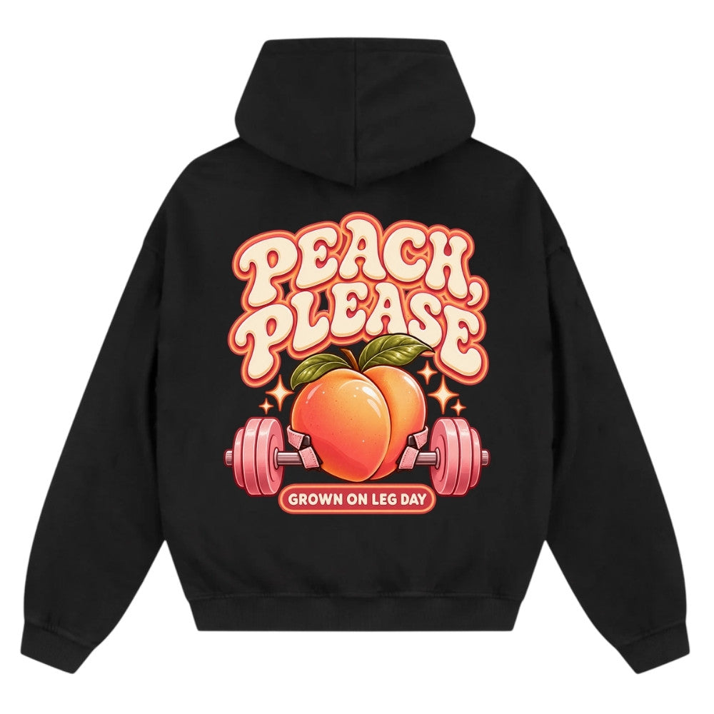Peach Please Oversize Zipper Hoodie Schwarz Backprint