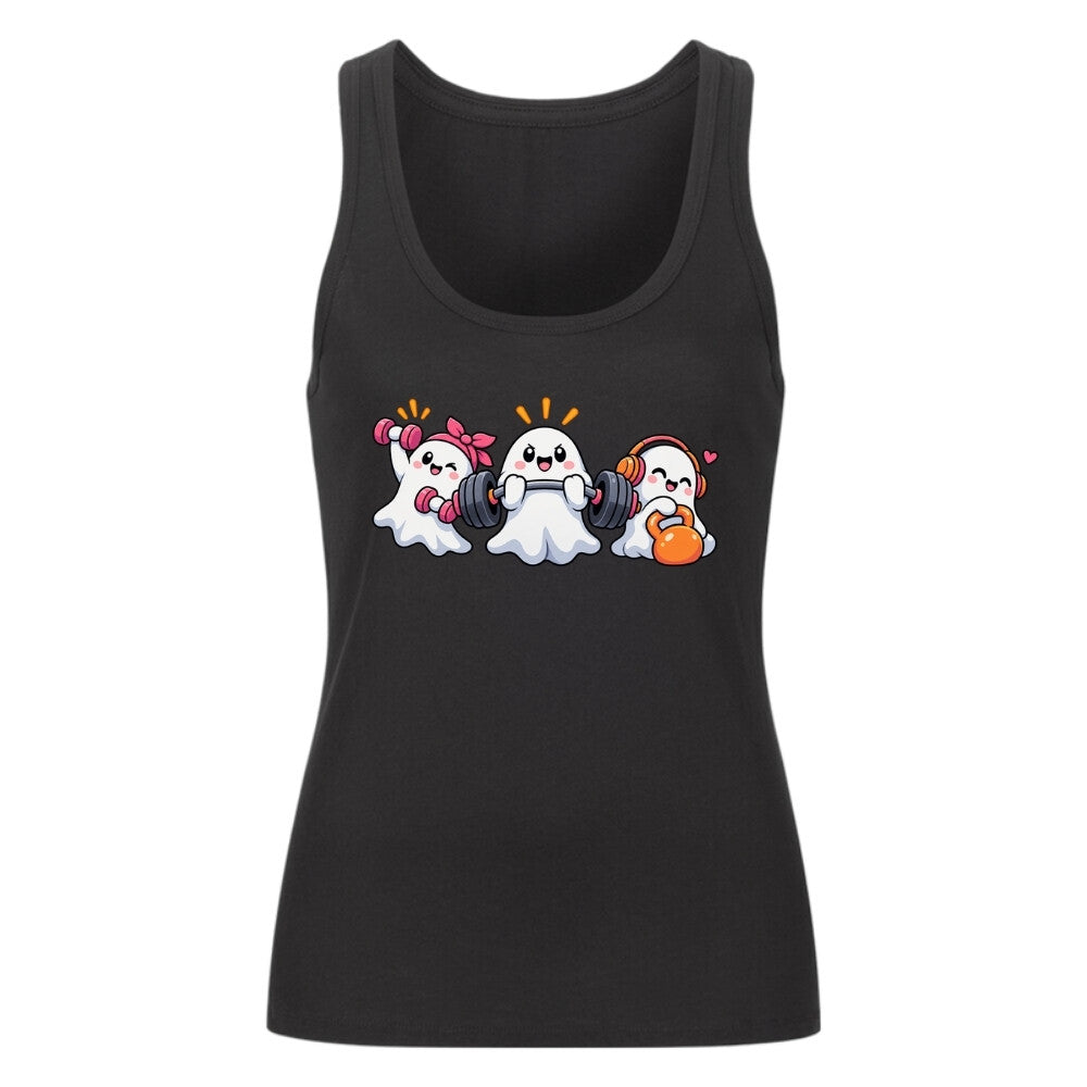 GHOST GAINS Damen Tank Top Schwarz Frontprint