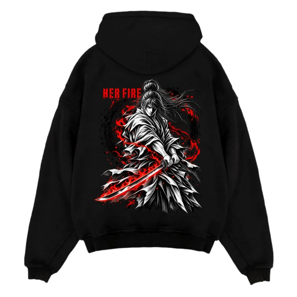 HER FIRE Oversize Hoodie Schwarz Backprint