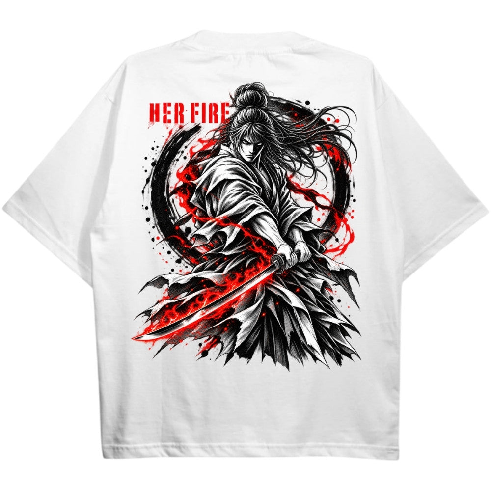 HER FIRE Oversize Shirt Weiß Backprint