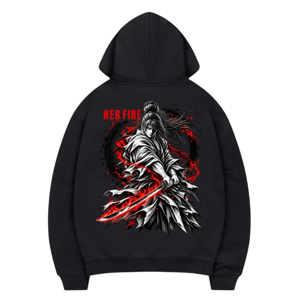 HER FIRE Premium Hoodie Schwarz Backprint