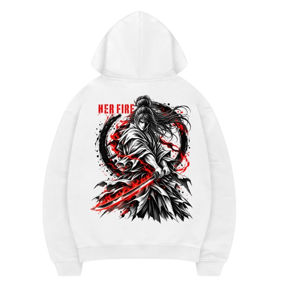 HER FIRE Premium Hoodie Weiß Backprint