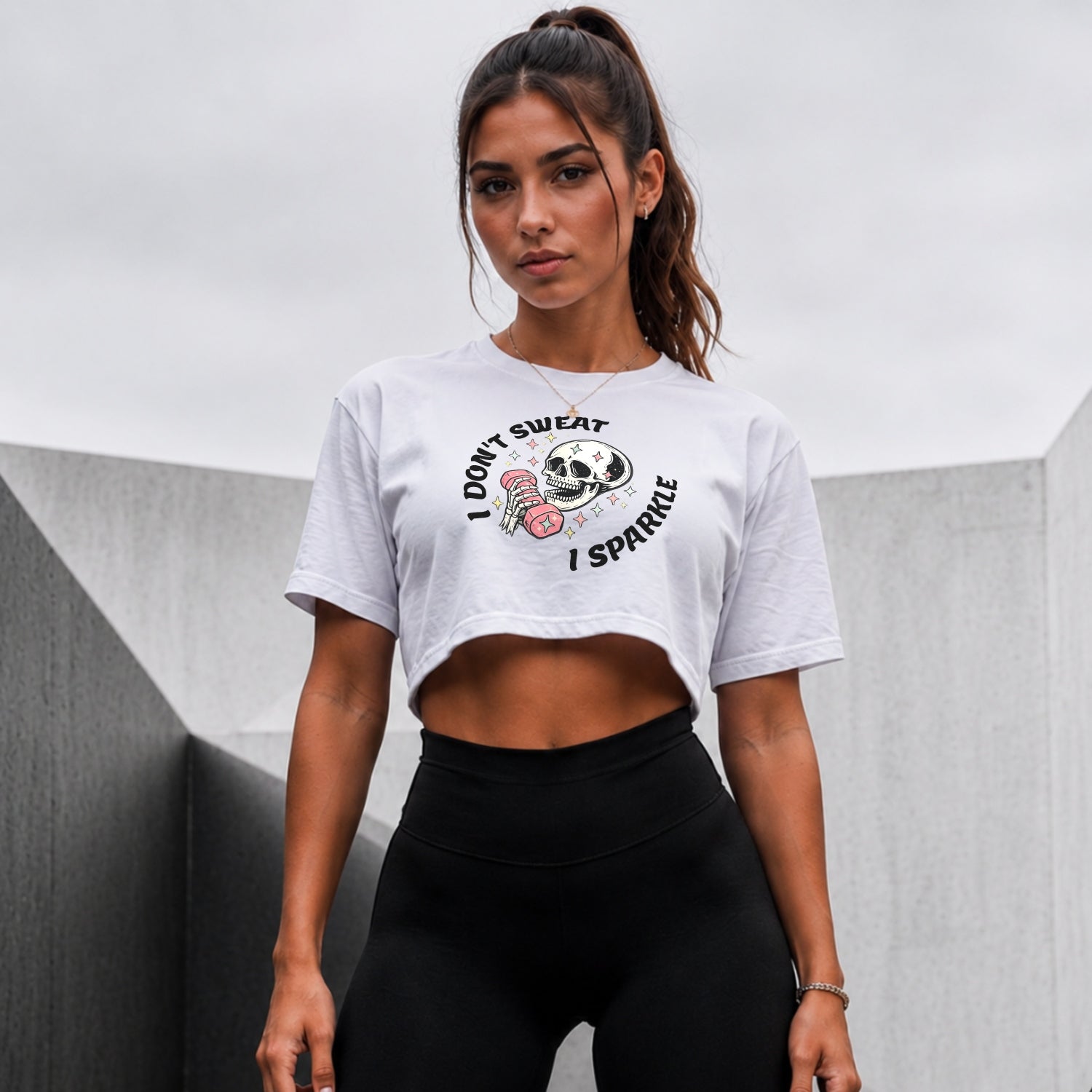 I Don't Sweat I Sparkle Oversize Crop Top