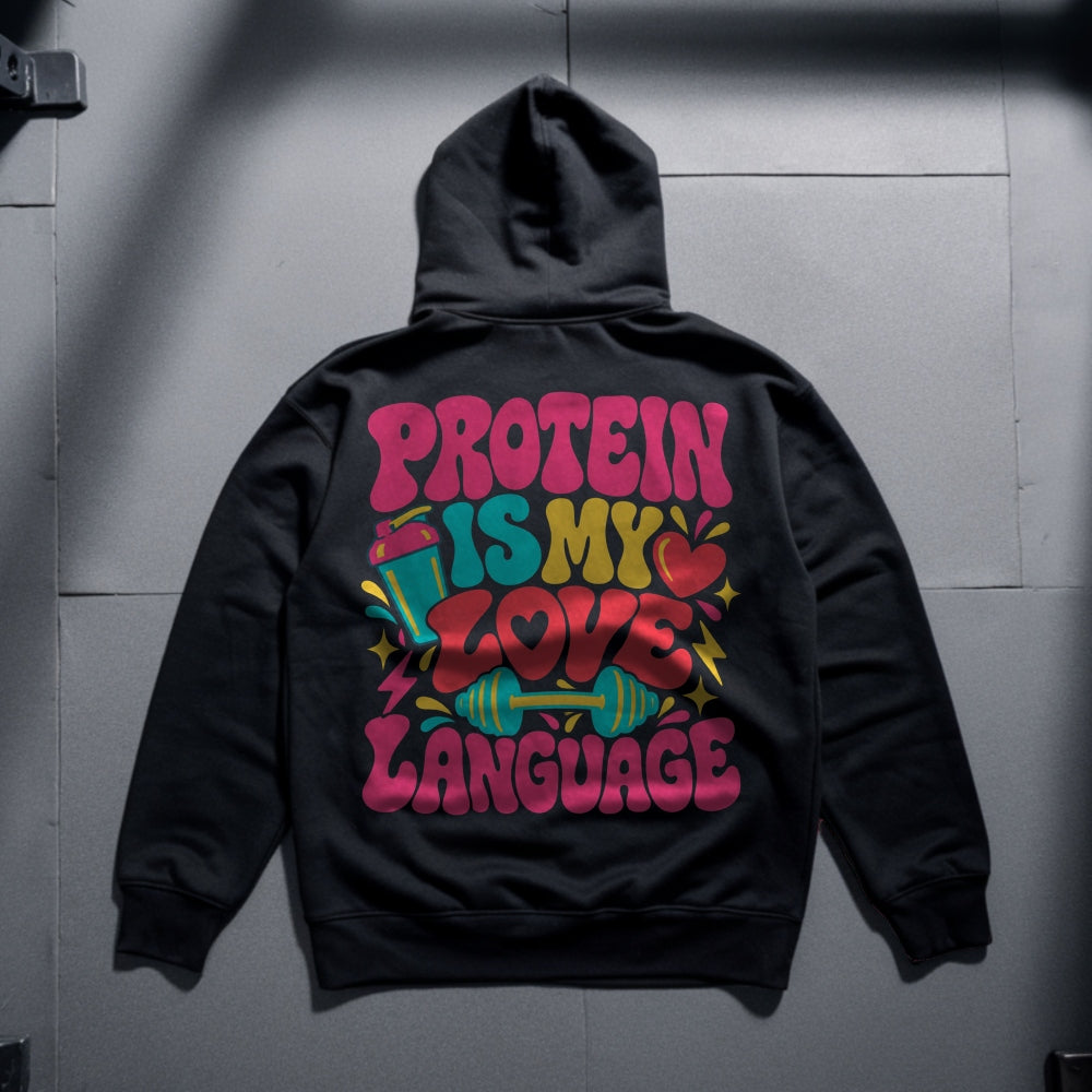 Protein Is My Love Language Premium Hoodie Schwarz