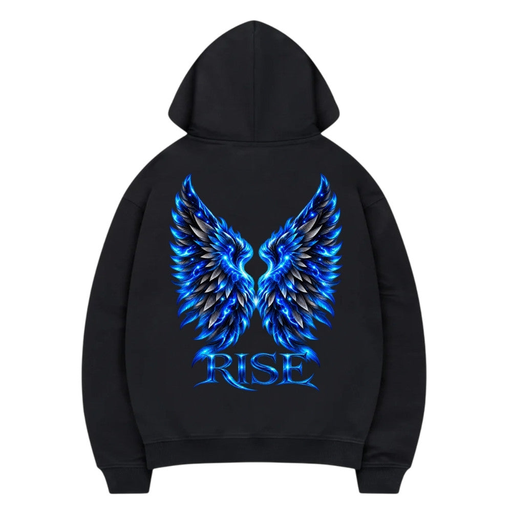 RISE Premium Hoodie Schwarz Backprint
