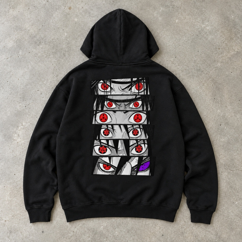 Sharingan Evolution Premium Hoodie Schwarz Rückseite