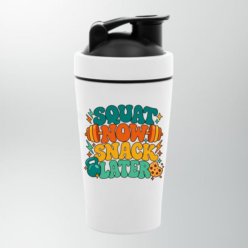 Squat Now Snack Later Edelstahl Shaker Weiß