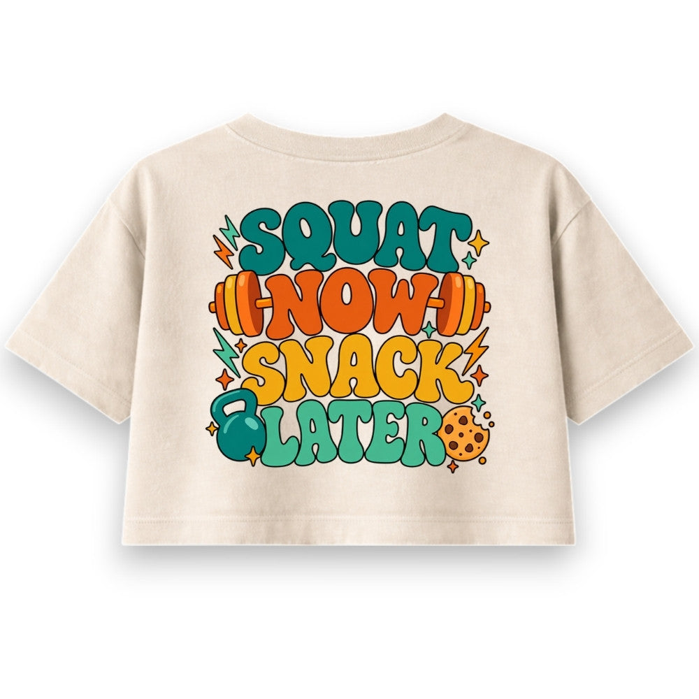Squat Now Snack Later Oversize Crop Top Sand