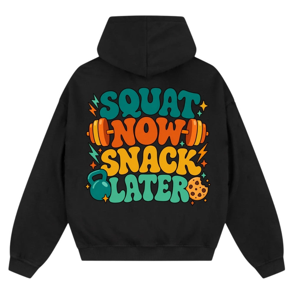 Squat Now Snack Later Oversize Zipper Hoodie Schwarz