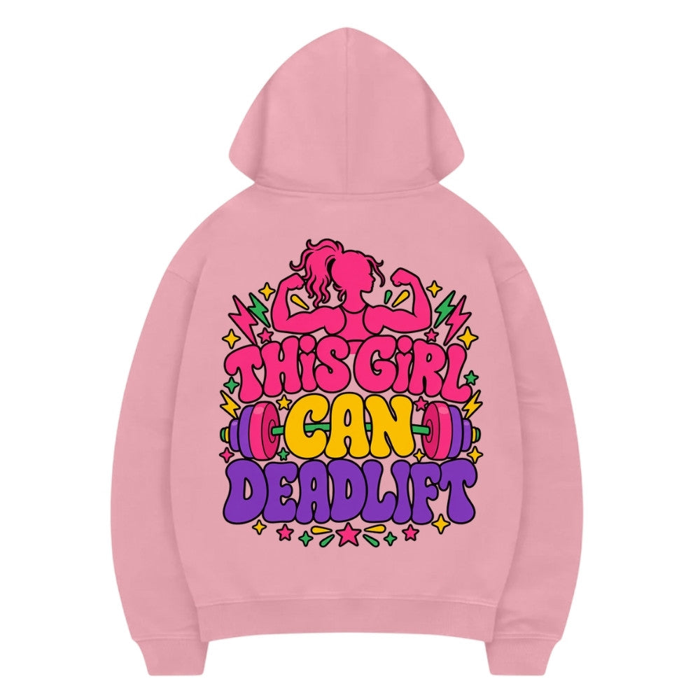 This Girl Can Deadlift Gym Hoodie Damen pink Rückenprint