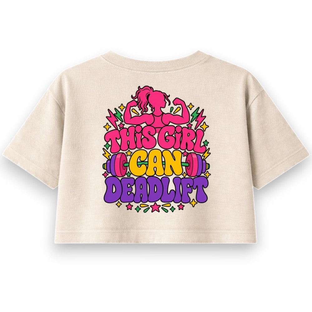 This Girl Can Deadlift Oversize Crop Top Damen sand Rückenprint
