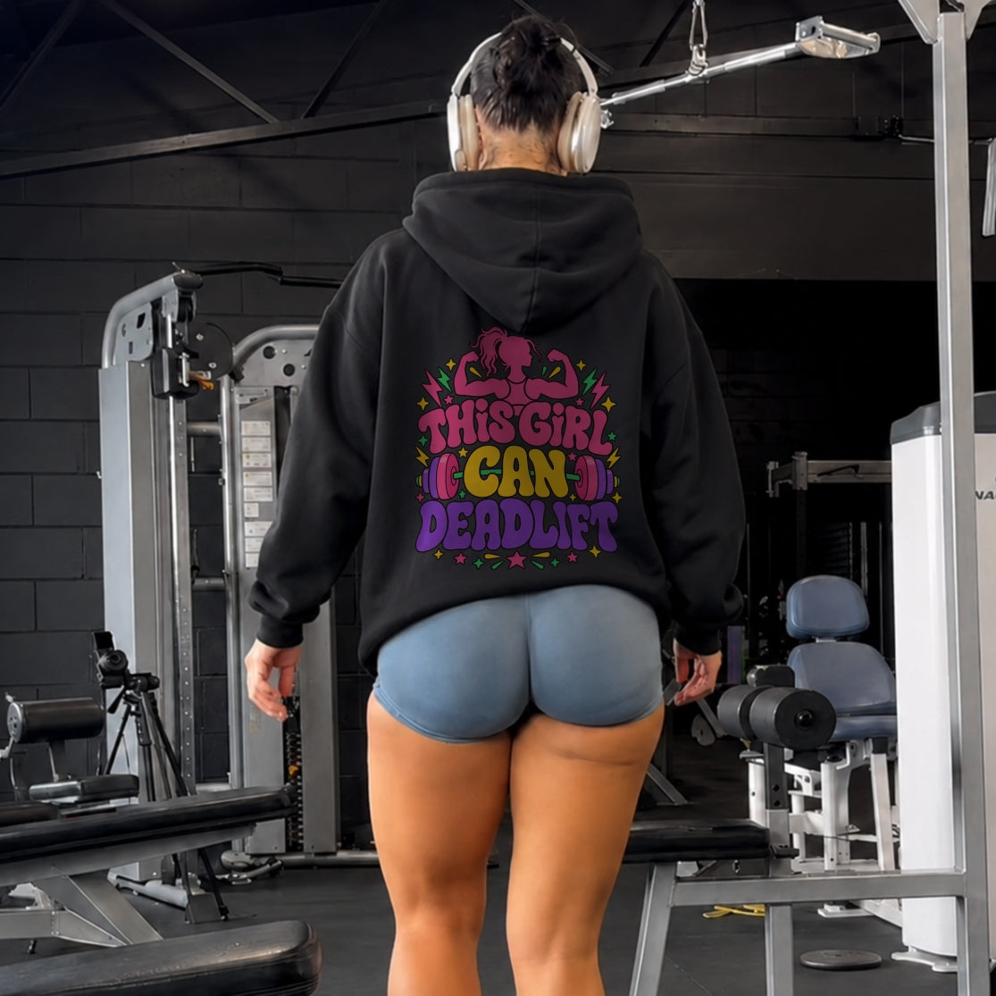 This Girl Can Deadlift Oversize Hoodie Damen schwarz Rückenprint