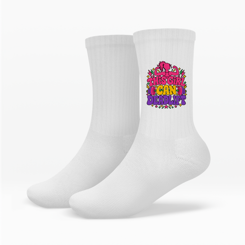 This Girl Can Deadlift Crew Socken Damen weiß