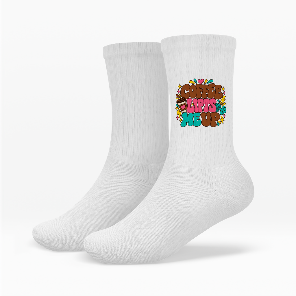 Coffee Lifts Me Up Crew Socken Damen Weiß