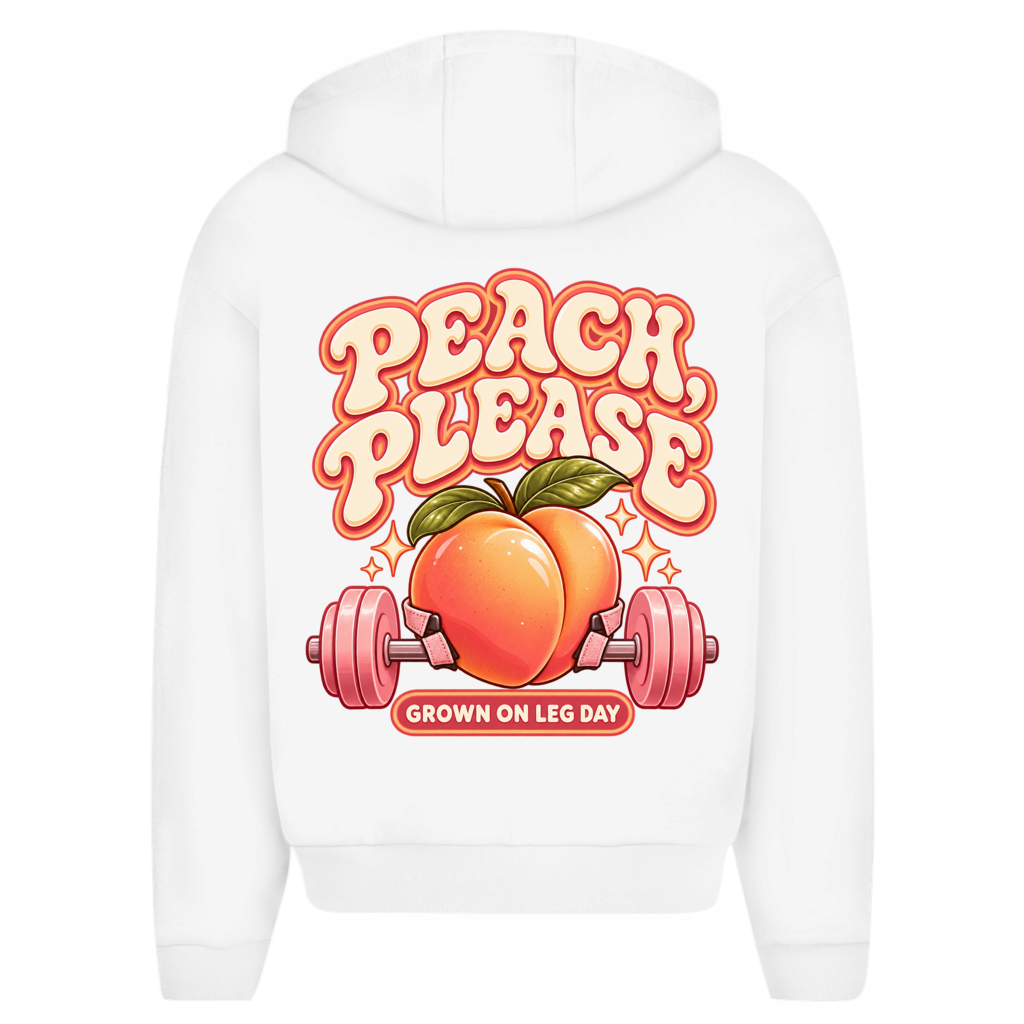 Peach Please Oversize Zipper Hoodie Weiß Backprint