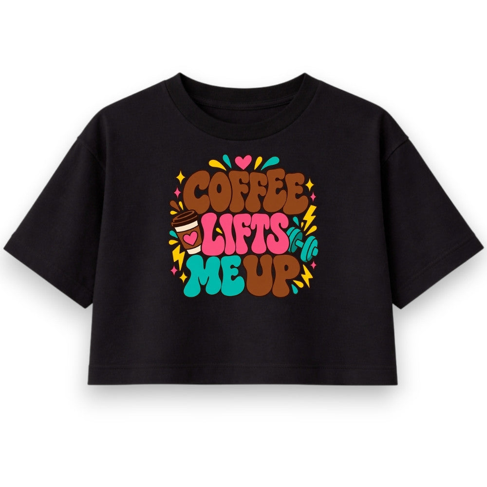Oversize Crop Top Coffee Lifts Me Up schwarz