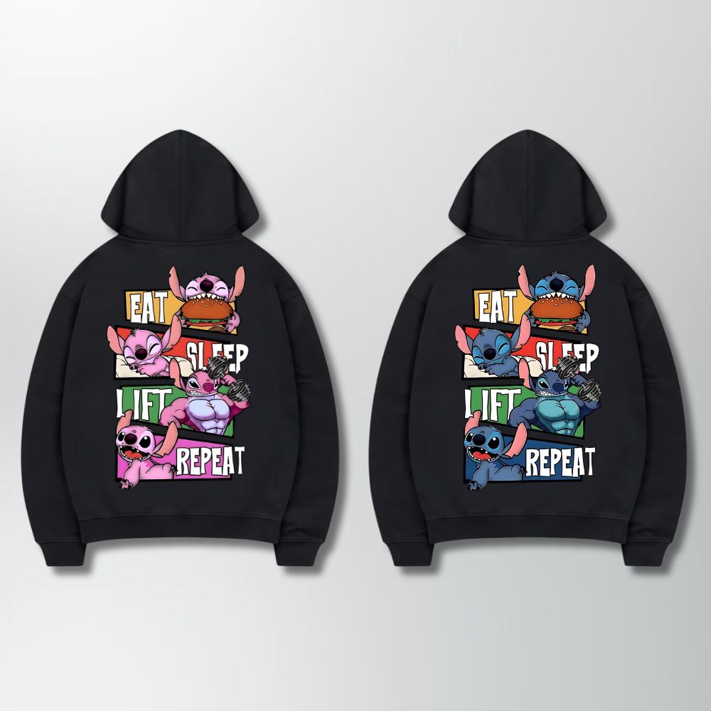 Monsters Eat Sleep Lift Repeat Couple Hoodie