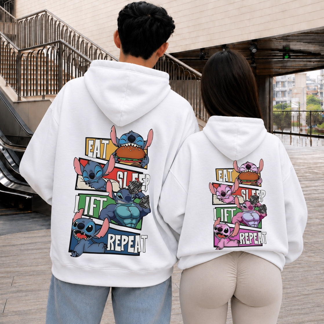 Monsters Eat Sleep Lift Repeat Couple Hoodie