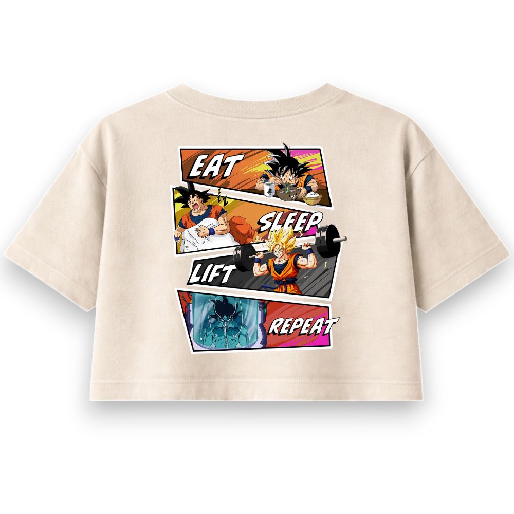 Eat Sleep Lift Repeat Goku Oversize Crop Top