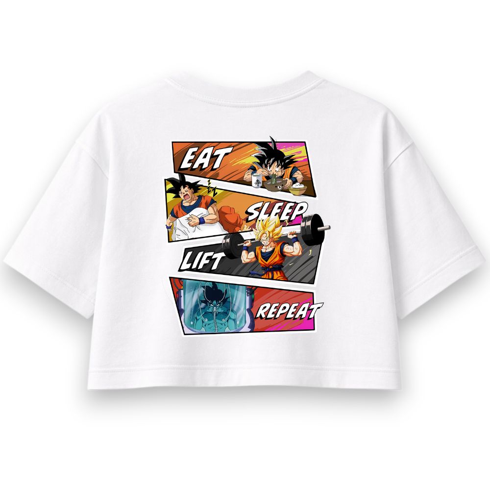 Eat Sleep Lift Repeat Goku Oversize Crop Top