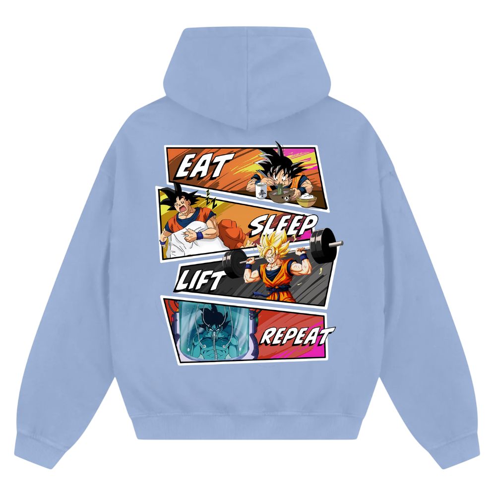 Eat Sleep Lift Repeat Goku Oversize Zipper Hoodie