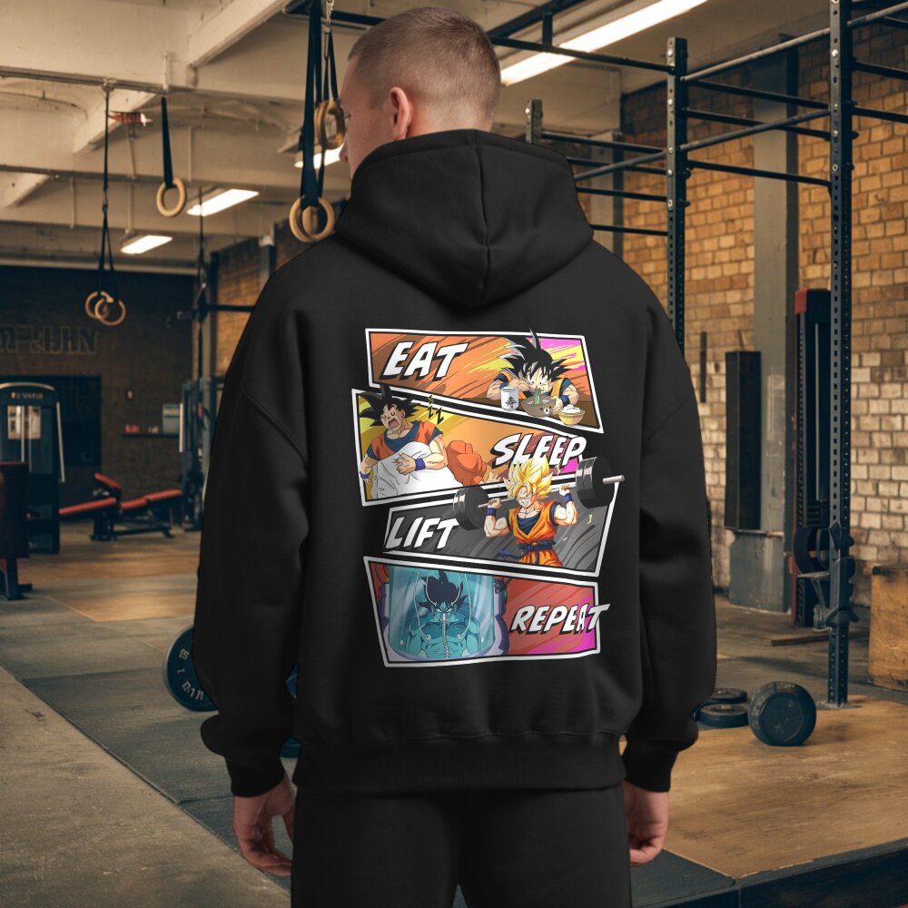 Eat Sleep Lift Repeat Goku Oversize Hoodie